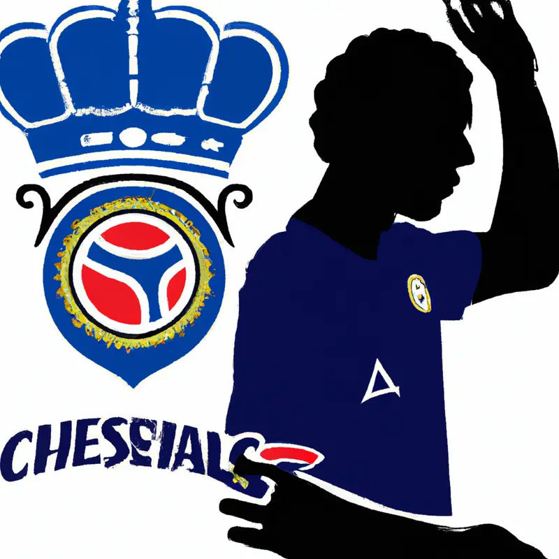 "A silhouette of Thiago Silva waving goodbye in front of the Chelsea emblem with a sad but grateful expression, while in the background, a faint shadow of a soccer ball wearing a crown represents the looming troubles of Spanish soccer", subtle vintage illustration style — DALL·E2