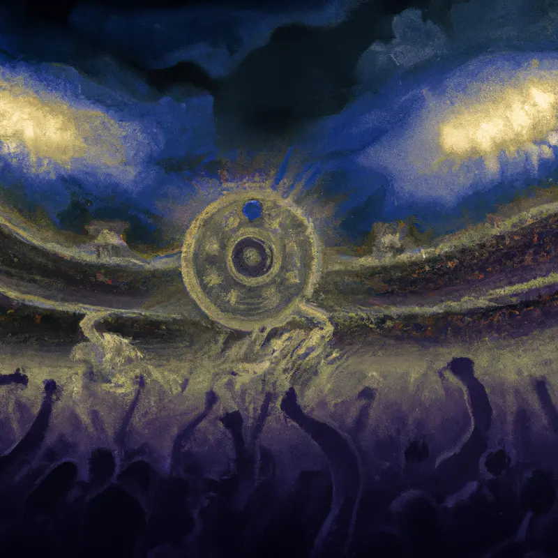 "An illustration showing a bustling Santiago-Bernabéu stadium at night, with spotlights focusing on two soccer players in the midst of a triumphant celebration, while the crowd erupts in cheers.", expressive steampunk style — DALL·E2