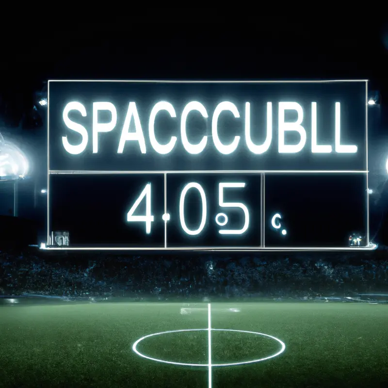 "An image of a soccer field at night under bright stadium lights, with the scoreboard showing 4-0. No specific teams or players are visible, capturing the atmosphere of a significant defeat.", organic sci-fi style — DALL·E2