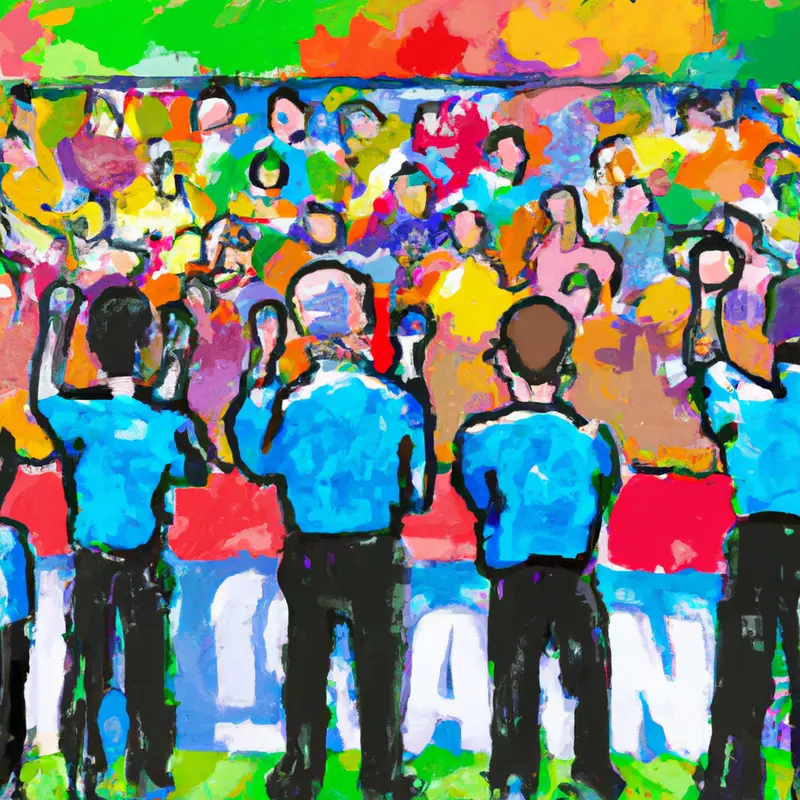 "a vivid and colorful depiction of three soccer coaches, each representing their national teams, with a backdrop of a large, cheering crowd, highlighting the intense passion and emotion of the sport", placid Ukiyo-e style — DALL·E2