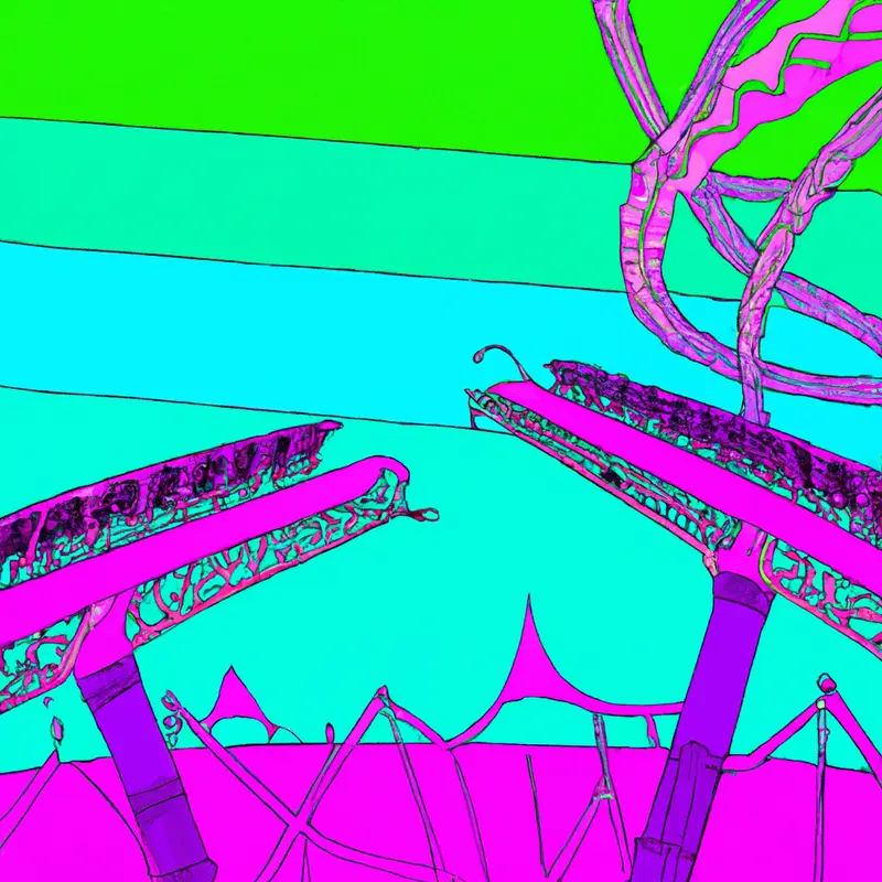 "A drawing of two roller coasters above a soccer stadium, one roller coaster represents Tottenham's hope ascending while the other shows Burnley's relegation descent.", psychedelic vaporwave style — DALL·E2