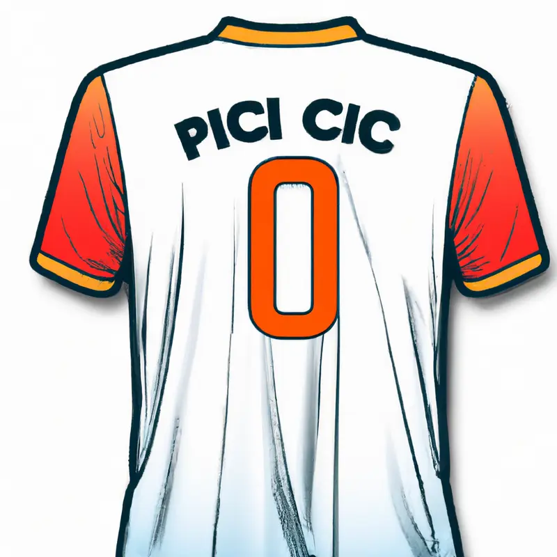 "A detailed drawing of a soccer jersey with the name 'Prcic' being removed from the back", bright vintage illustration style — DALL·E2