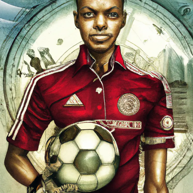 "a detailed illustrative portrait of Vincent Kompany wearing Bayern Munich coaching attire, with the iconic Allianz Arena in the background and a soccer ball at his feet", energetic steampunk style — DALL·E2