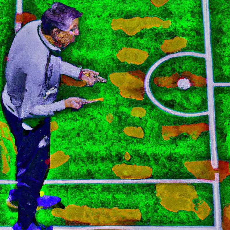 "A soccer coach outlining strategy on a soccer field with charts and a soccer ball, representing Franck Haise planning for the next season.", psychedelic oil painting style — DALL·E2