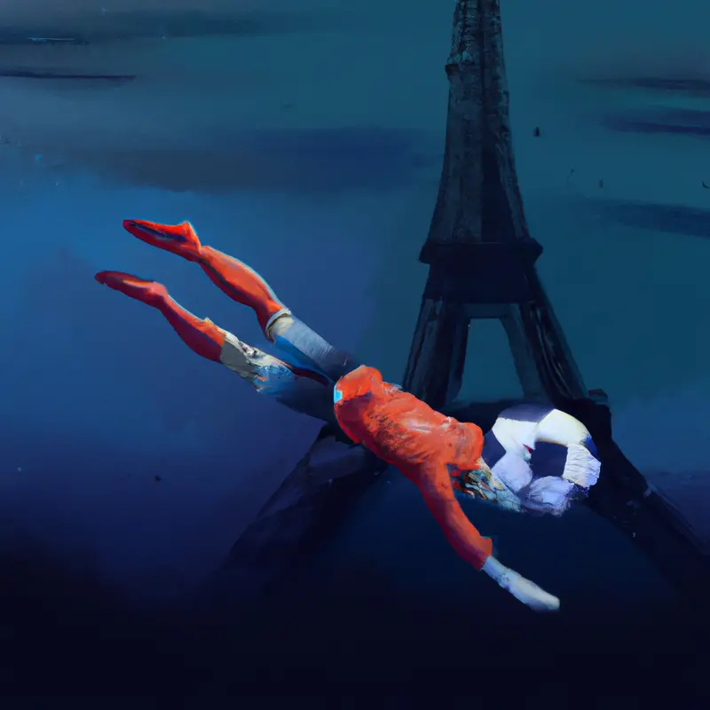 "An illustration of a goalkeeper diving to save a soccer ball, with a faint image of the Eiffel Tower in the background, symbolizing France and the upcoming Euro 2024.", expressive digital painting style — DALL·E2