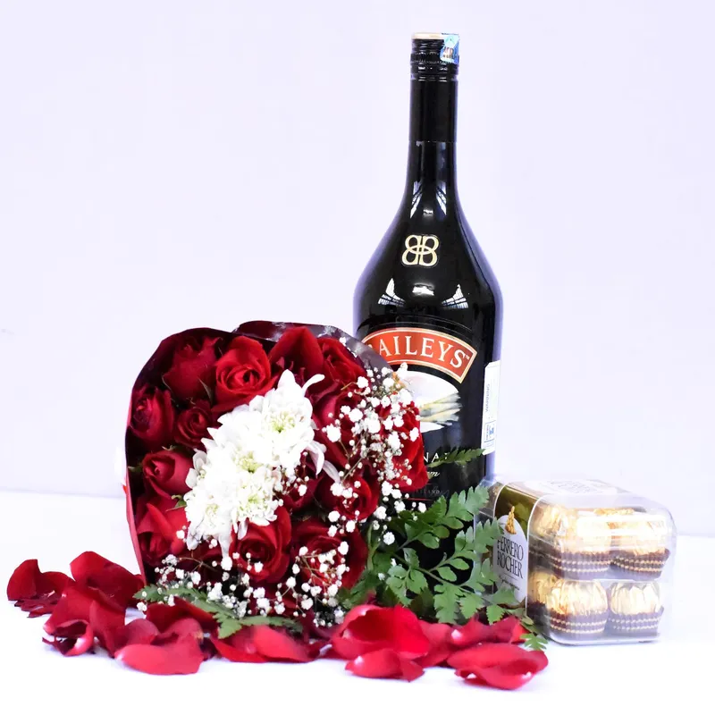 Baileys Irish Cream Liqueur and Red Roses