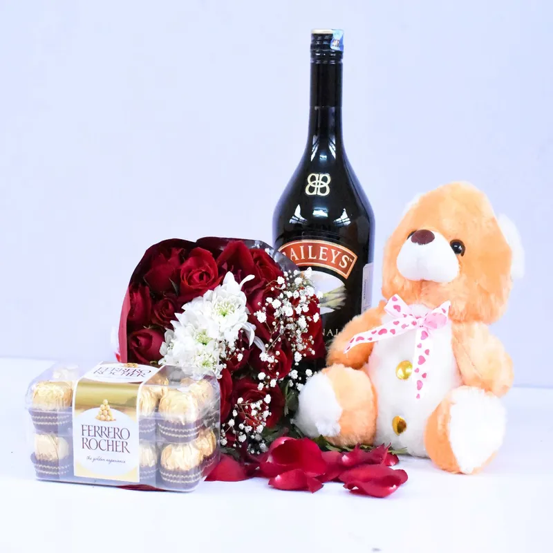 Baileys Irish Cream liqueur & Teddy Bear Gift Basket  cover