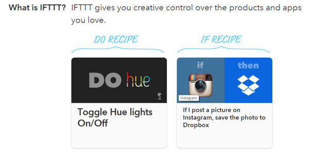 IFTTT Screenshot with recipes