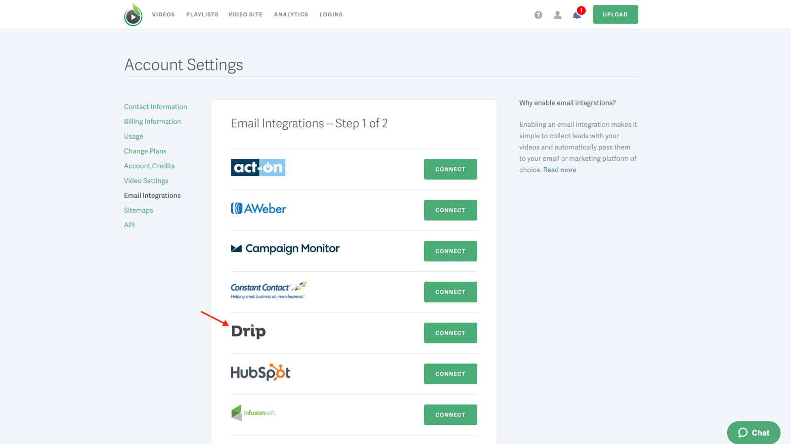 Drip and SproutVideo Integration Screenshot
