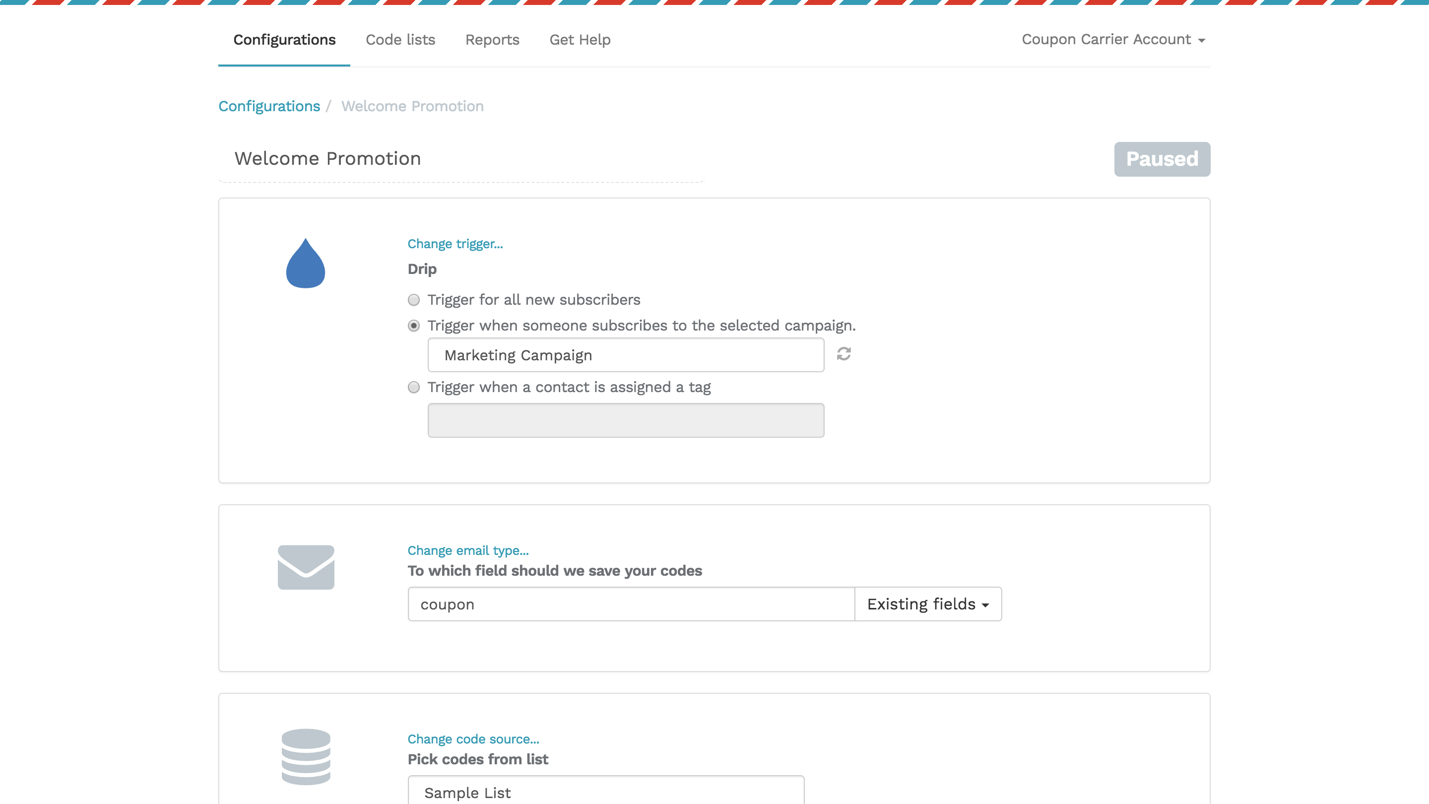 Drip and Coupon Carrier Integration