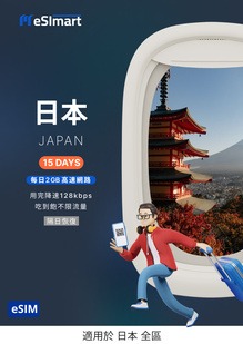 日本eSIM 15天．2GB/天