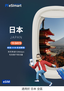 日本eSIM 15天．總量20GB