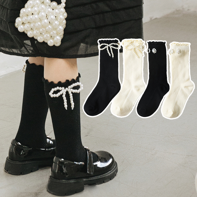 (兩組)日系珍珠花邊長襪