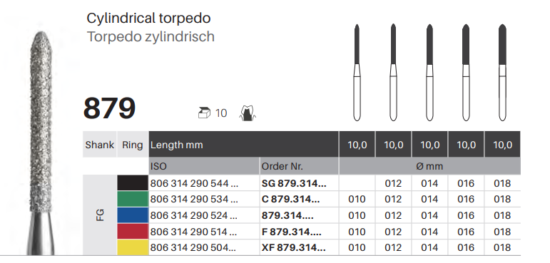 RDT FG Torpedo Cylinder Burs (1pc) | DentaCarts | Dental Cart