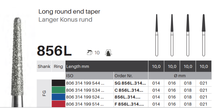 RDT FG Long TR End Burs (1pc) | DentaCarts | Dental Cart