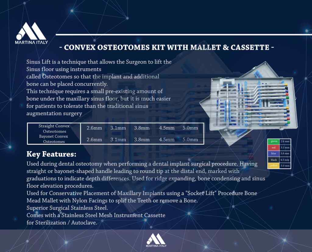 Martina Convex Osteotome Kit + Mallet and Cassette | DentaCarts | Dental Cart