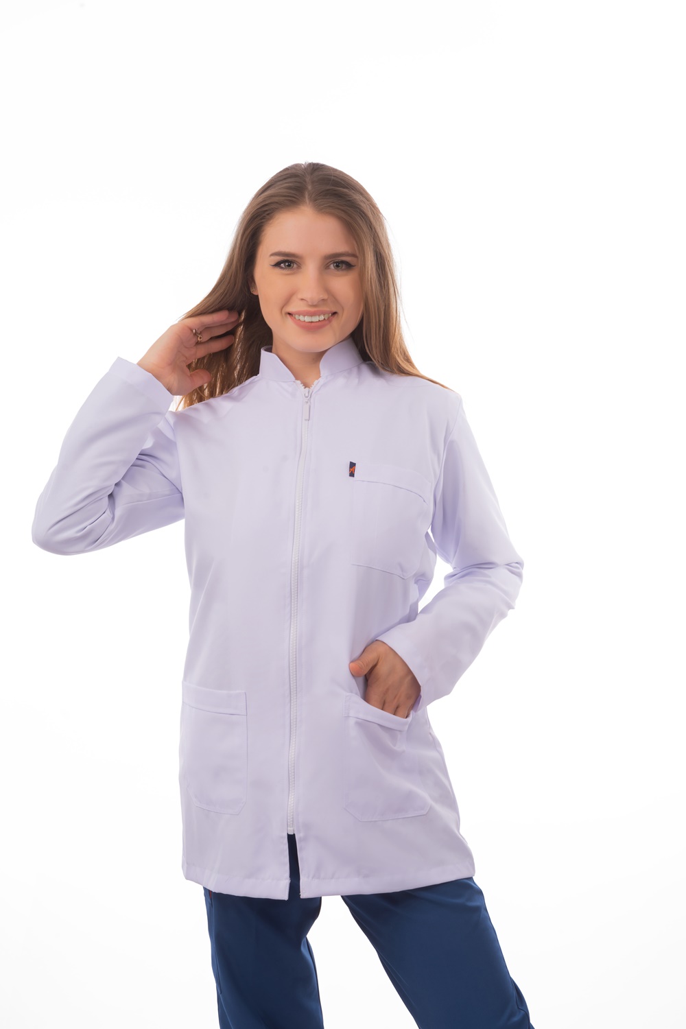 Royal Short Lab Coat Zipper Female (Apex) | DentaCarts | Dental Cart