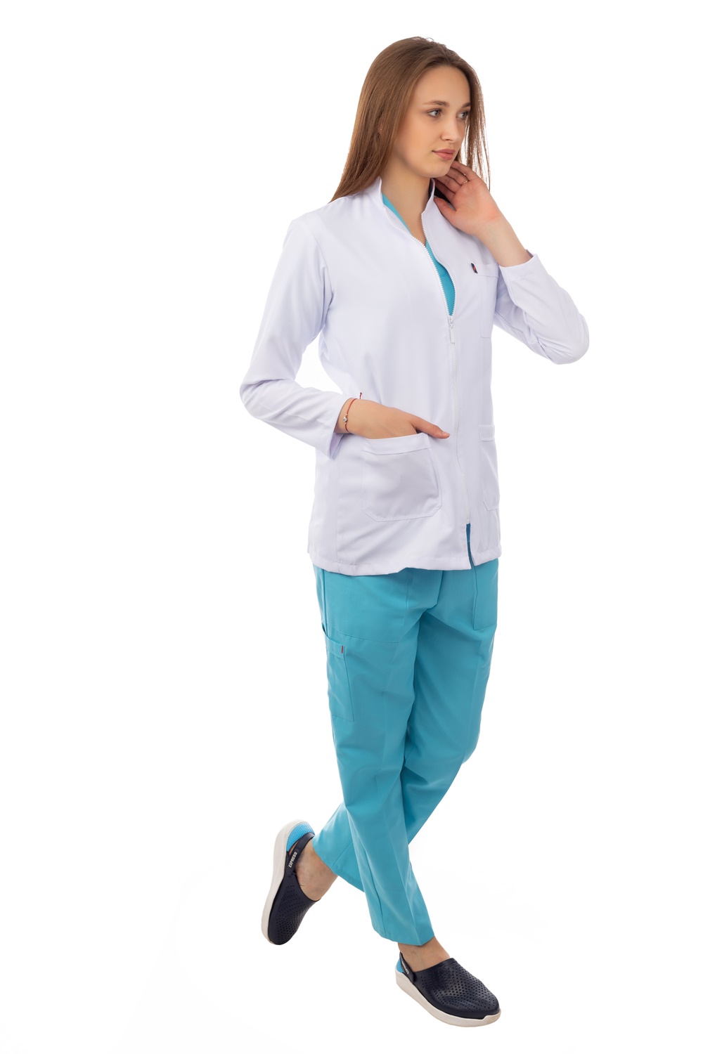 Royal Short Lab Coat Zipper Female (Apex) | DentaCarts | Dental Cart
