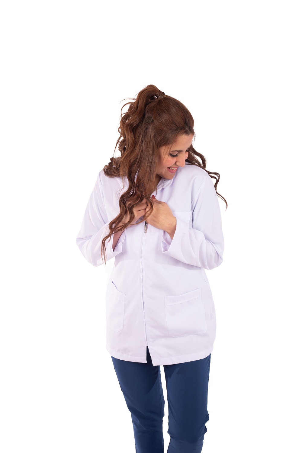 Royal Short Lab Coat Zipper Female (Apex) | DentaCarts | Dental Cart