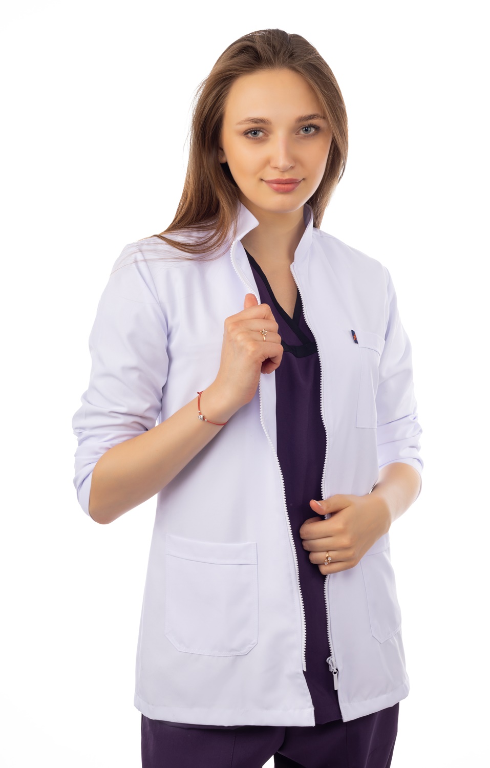 Royal Short Lab Coat Zipper Female (Apex) | DentaCarts | Dental Cart