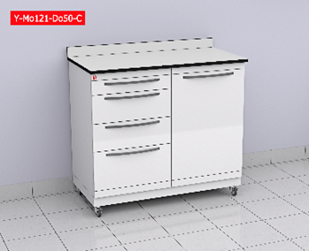 ALYARMUK Mobile Treatment Cabinet with white Soild Phenolic Compact Top (  12 mm) (Y-Mo121-Do50-C) | DentaCarts | Dental Cart