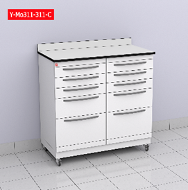 ALYARMUK Mobile Treatment Cabinet with white Soild Phenolic Compact Top (12 mm) (Y-Mo311-311-C) | DentaCarts | Dental Cart