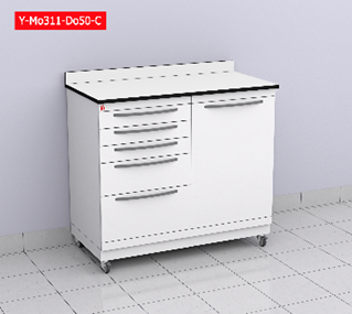 ALYARMUK Mobile Treatment Cabinet with white Soild Phenolic Compact Top (12 mm) (Y-Mo311-Do50-C) | DentaCarts | Dental Cart