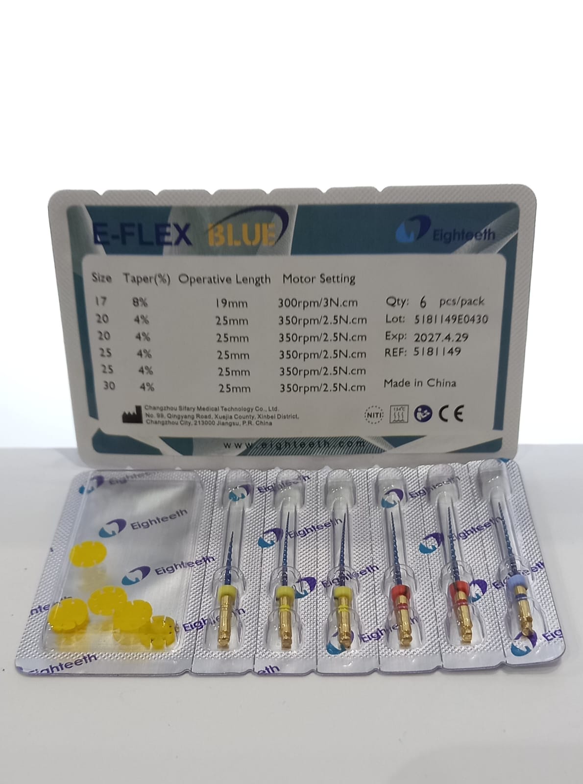 Eighteeth E-FLEX Blue Rotary File Taper4% (6pcs) | DentaCarts | Dental Cart