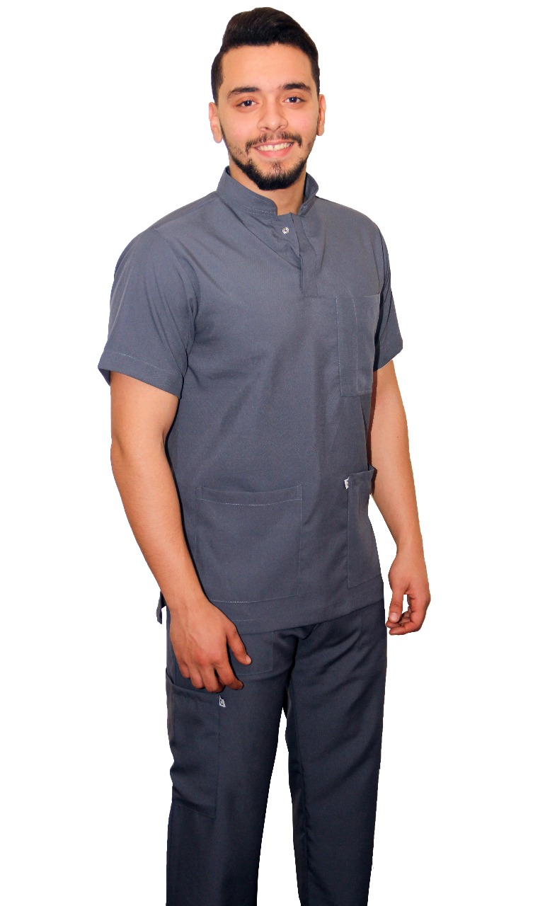 Male Scrub Half Collar Dark Gray (Special order) | DentaCarts | Dental Cart