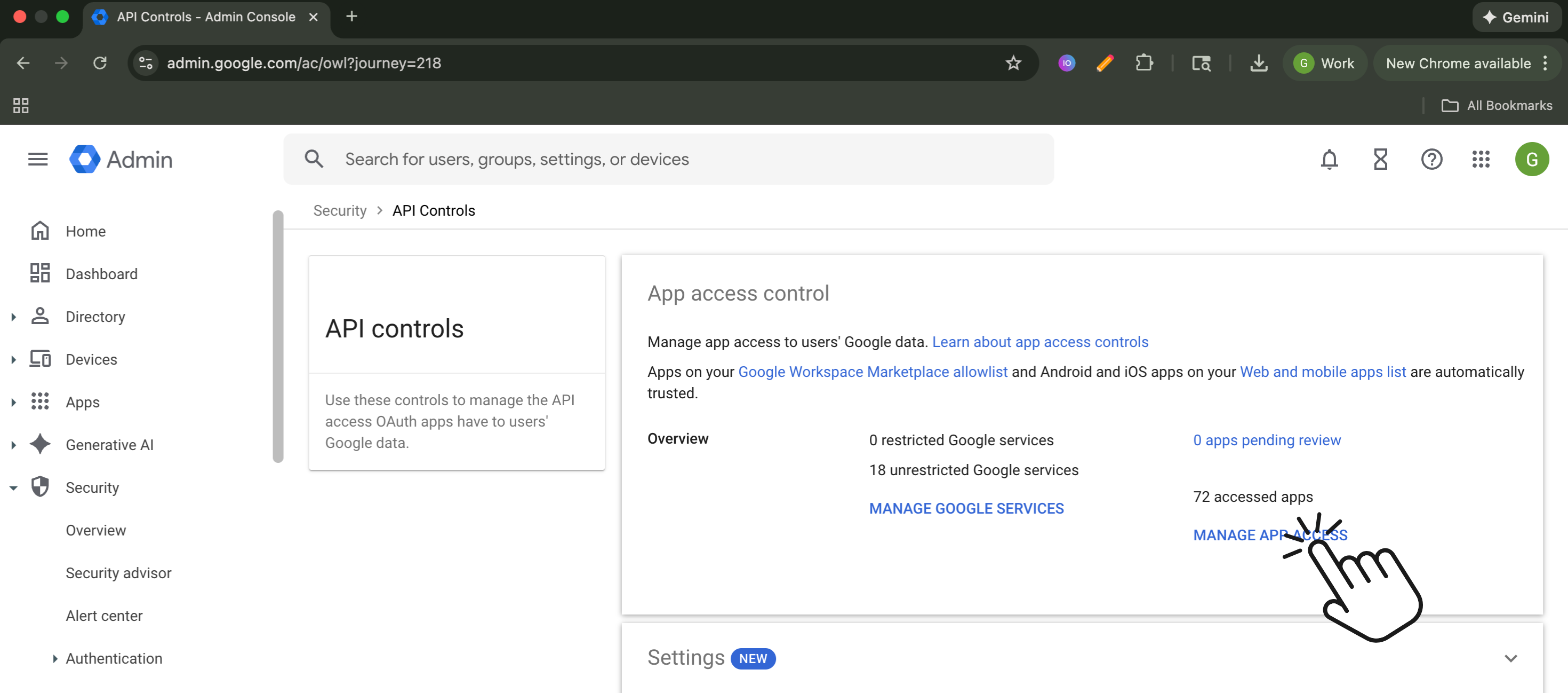 Click on 'Manage App Access' button