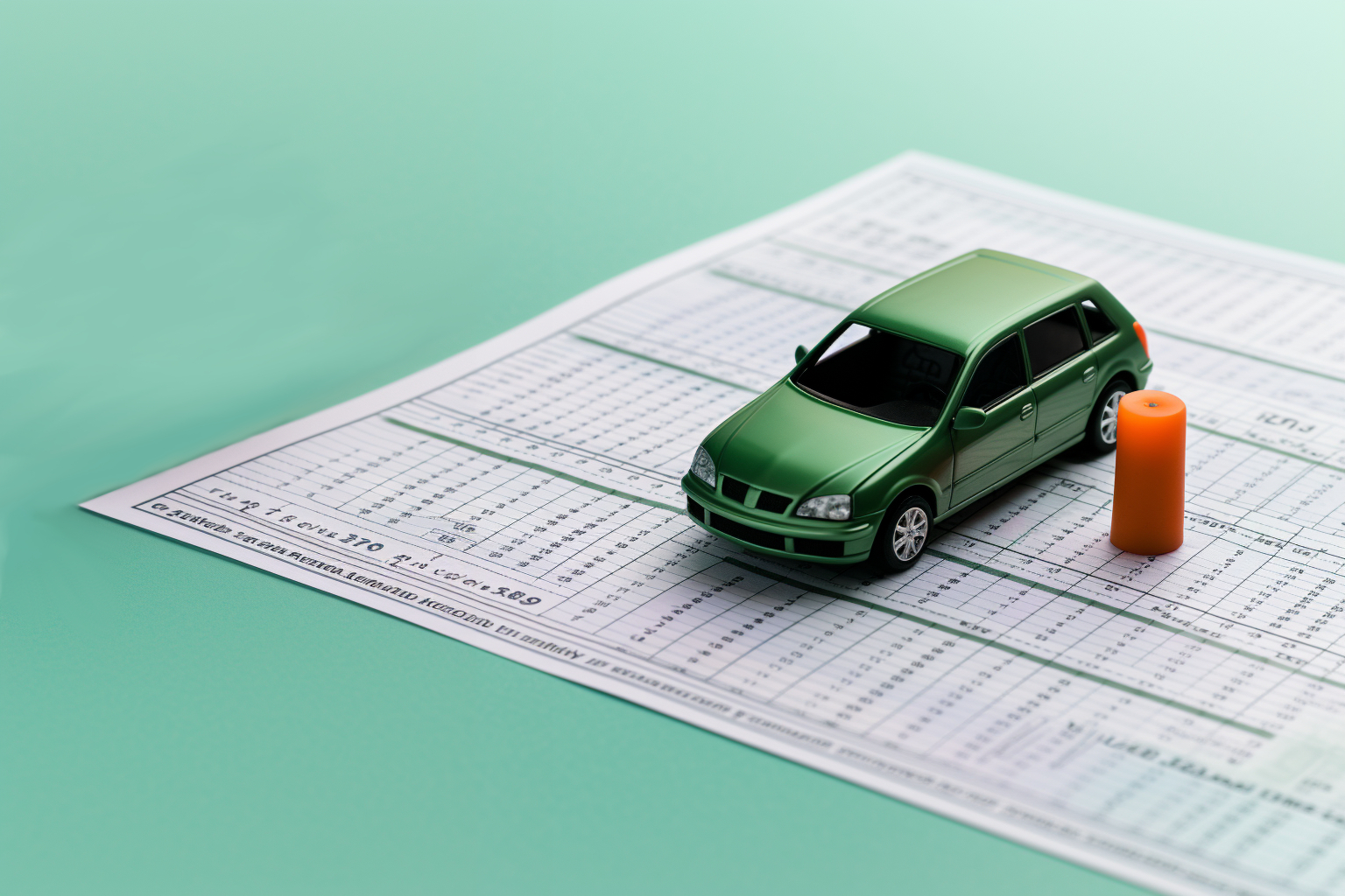 a picture of a green toy car on a spreadsheet template for mileage tracking”"