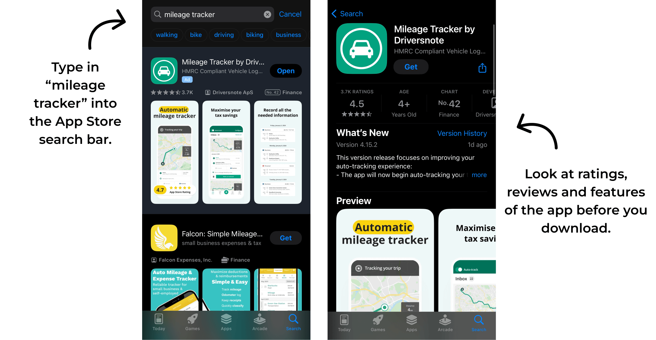 How to search for mileage tracker apps in App Store