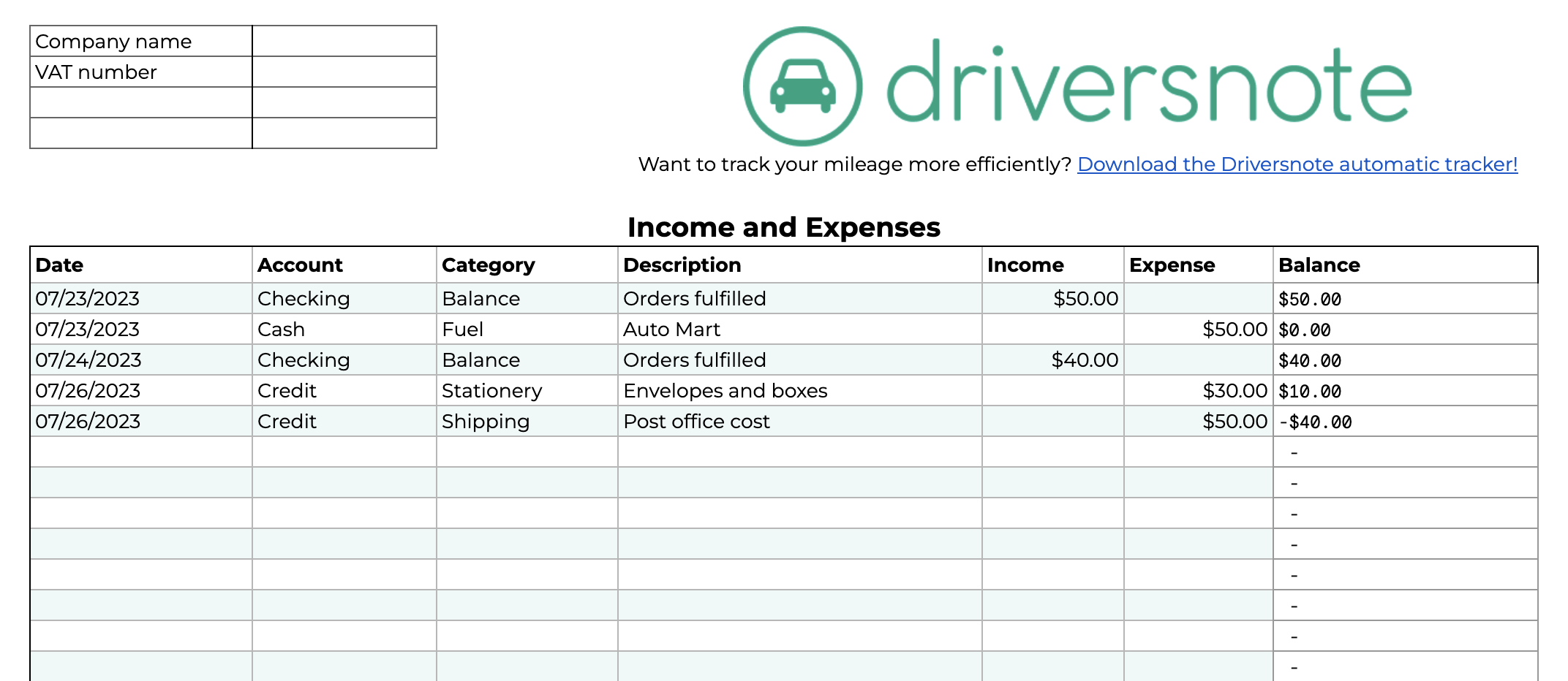 excel spreadsheet daily expense and income