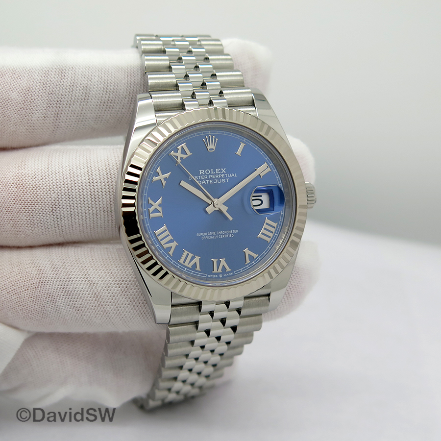 Rolex 126334 Datejust 41 with Azurro Blue Roman Dial on Jubilee | DavidSW
