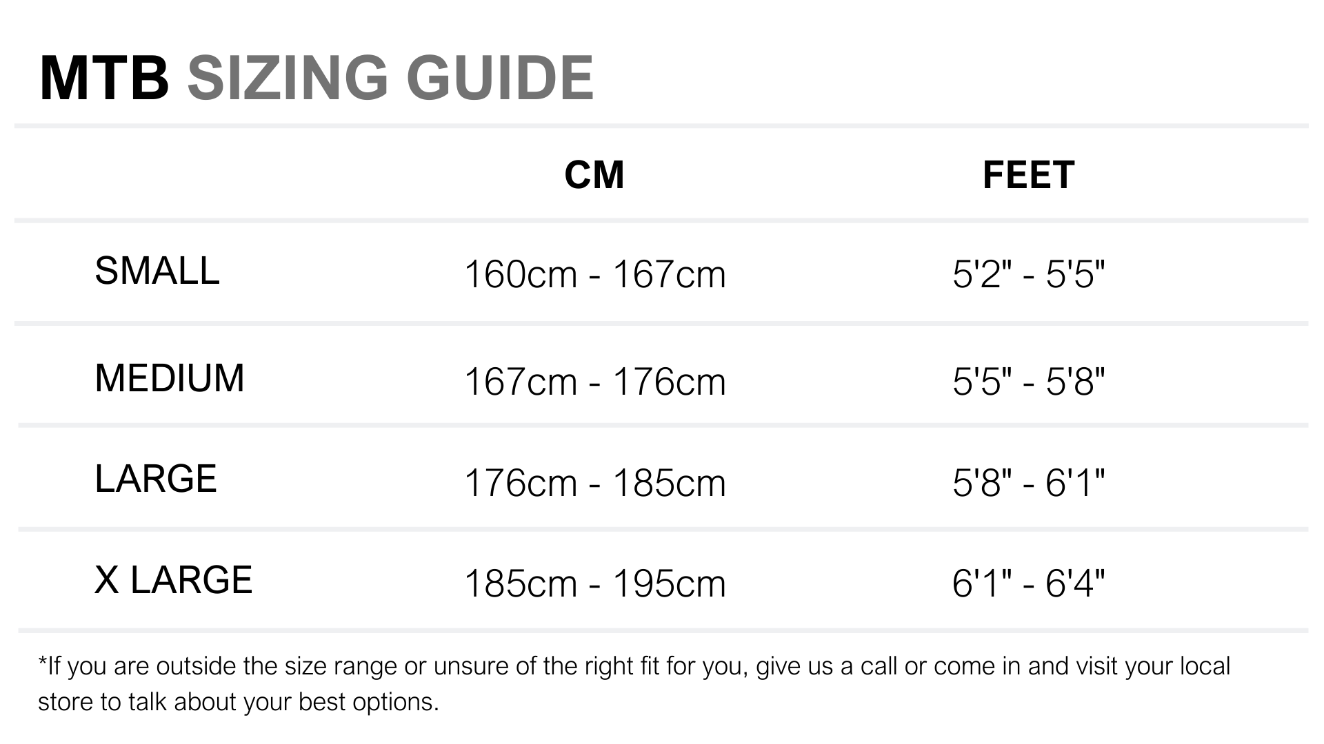 giant bike size chart australia