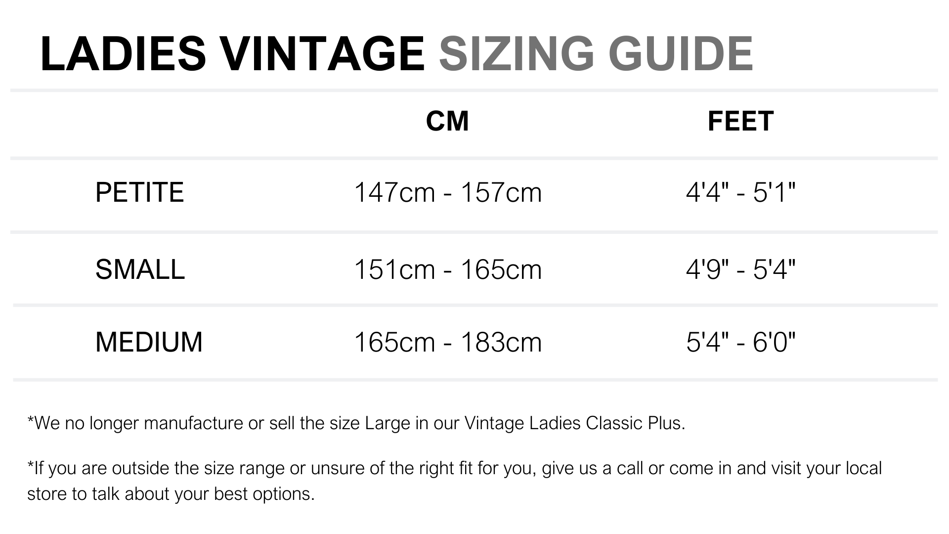 ladies bike size chart