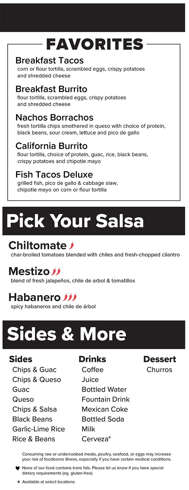 Image of District taco's right side of the menu