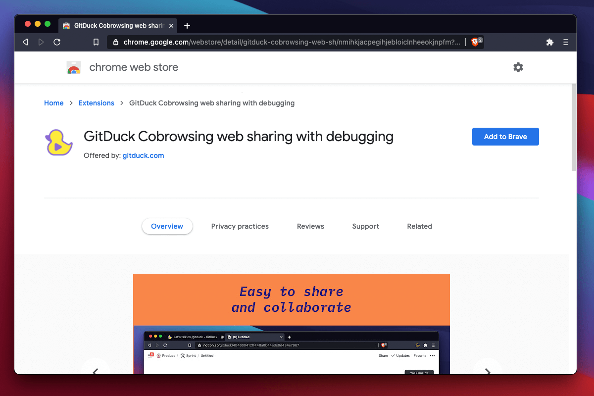 GitDuck extension on Chrome web store