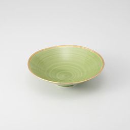 Green Flat Bowl With Gold Rim (四釉金緑　平小鉢)