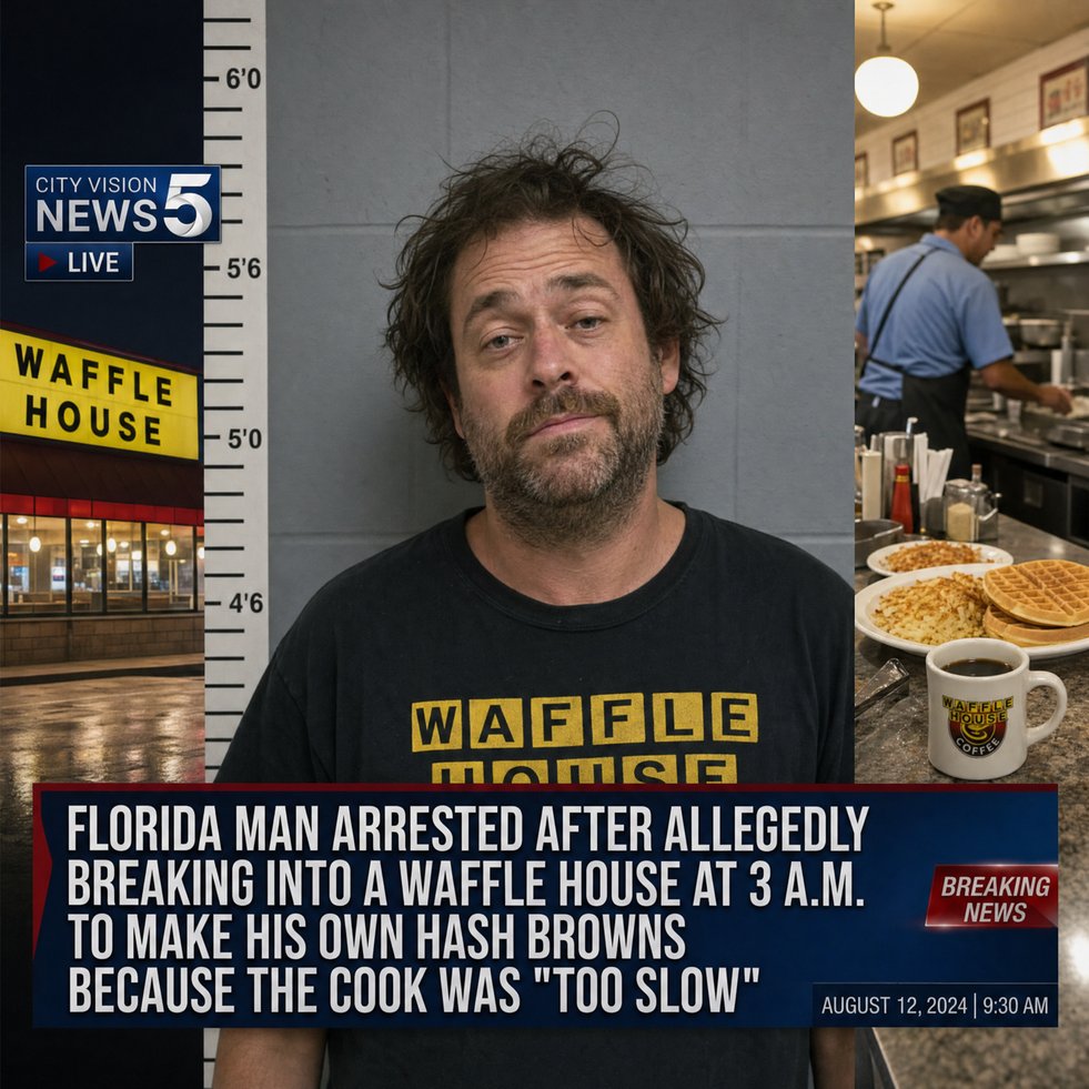 FLORIDA MAN ARRESTED AFTER ALLEGEDLY BREAKING INTO A WAFFLE HOUSE AT 3 A.M. TO MAKE HIS OWN HASH BROWNS BECAUSE THE COOK WAS "TOO SLOW"