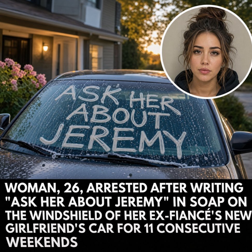 WOMAN ARRESTED AFTER WRITING “ASK HER ABOUT JEREMY” ON EX’S NEW GIRLFRIEND’S CAR FOR 11 STRAIGHT WEEKENDS