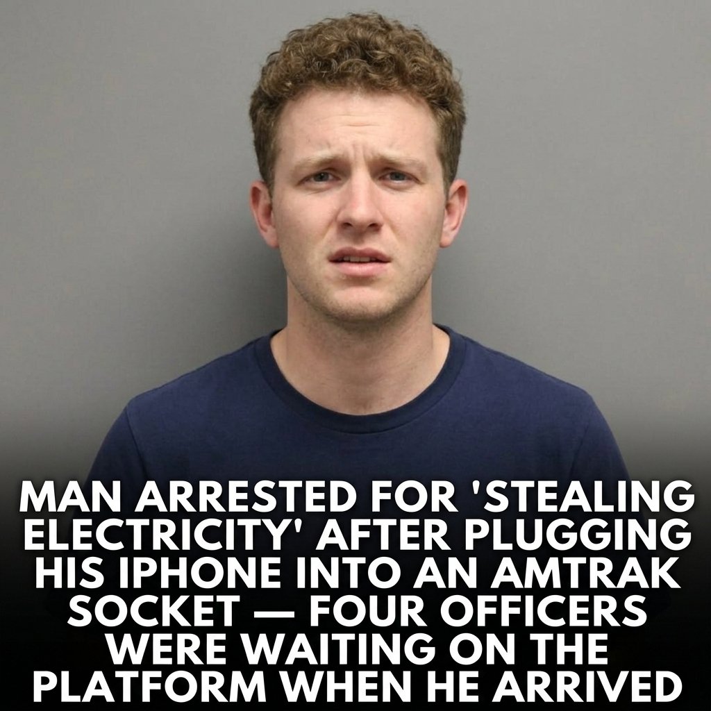 MAN ARRESTED FOR "STEALING ELECTRICITY" AFTER PLUGGING HIS IPHONE INTO AN AMTRAK SOCKET — FOUR OFFICERS WERE WAITING ON THE PLATFORM WHEN HE ARRIVED
