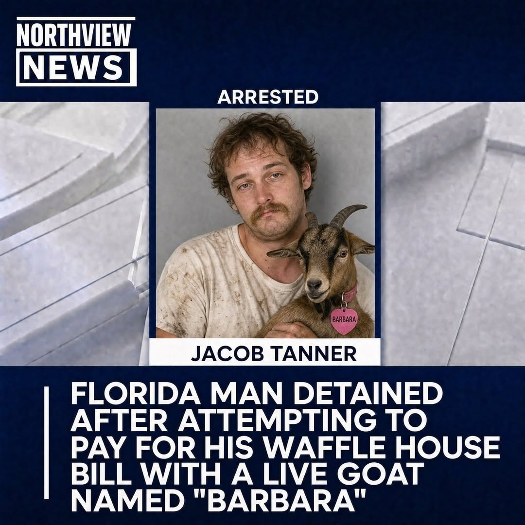 PANAMA CITY, FL — Jacob Tanner, 31, was detained Saturday morning after allegedly trying to pay his $42 Waffle House bill with a live goat named "Barbara."