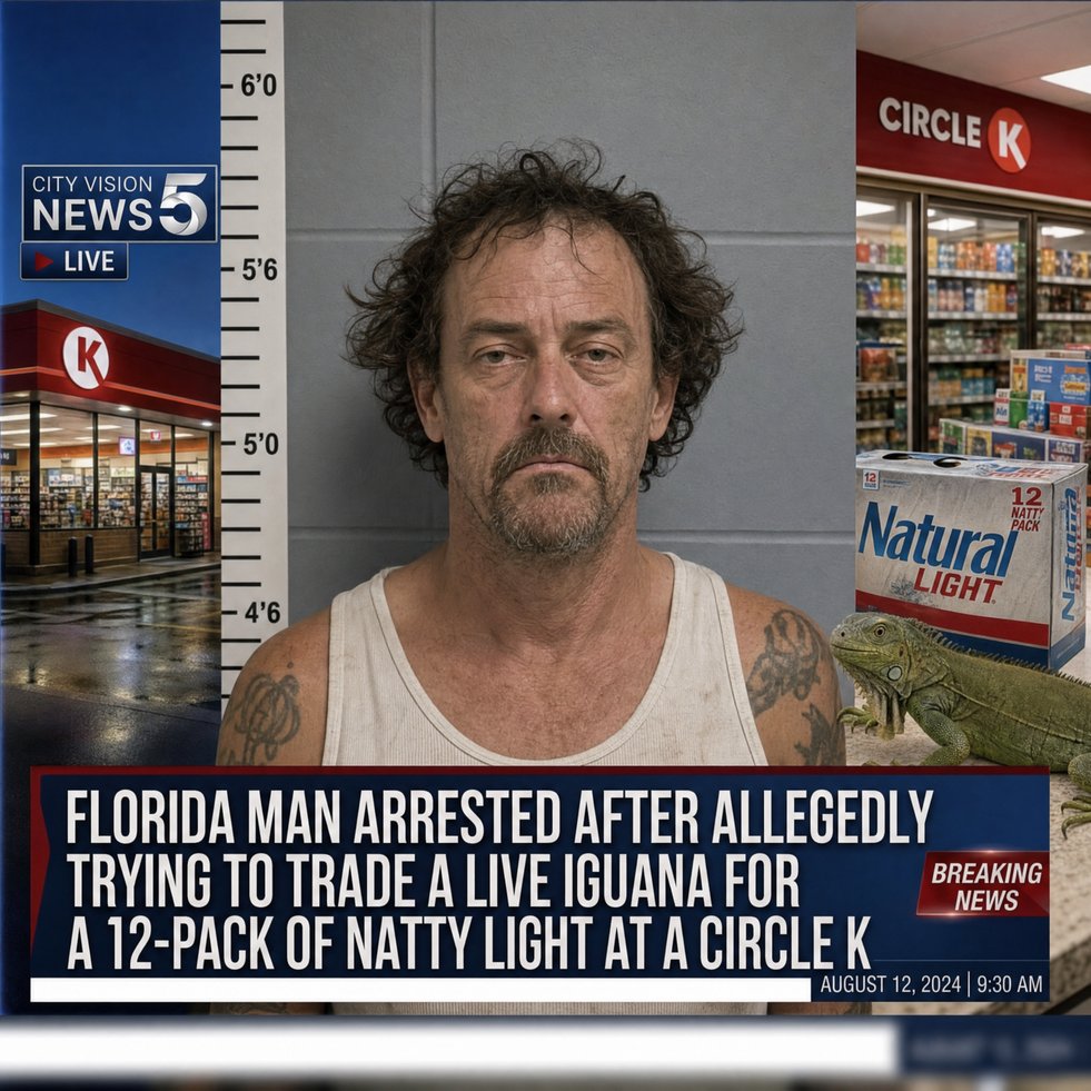 FLORIDA MAN ARRESTED AFTER ALLEGEDLY TRYING TO TRADE A LIVE IGUANA FOR A 12-PACK OF NATTY LIGHT AT A CIRCLE K