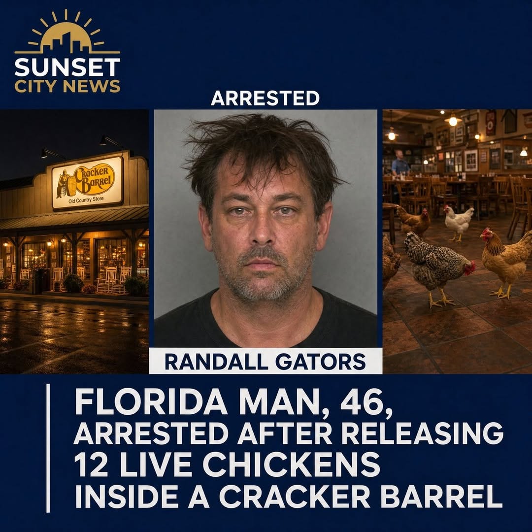 FLORIDA MAN, 46, ARRESTED AFTER RELEASING 12 LIVE CHICKENS INSIDE A CRACKER BARREL "TO RESTORE THE THEME"