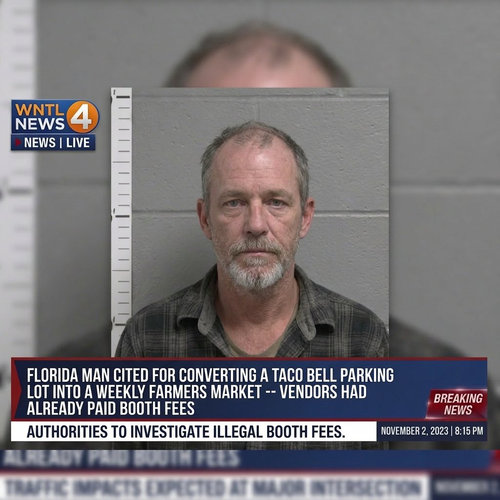 FLORIDA MAN CITED FOR CONVERTING A TACO BELL PARKING LOT INTO A WEEKLY FARMERS MARKET FOR THREE MONTHS -- NINETEEN VENDORS HAD ALREADY PAID BOOTH FEES BEFORE ANYONE CHECKED WITH TACO BELL