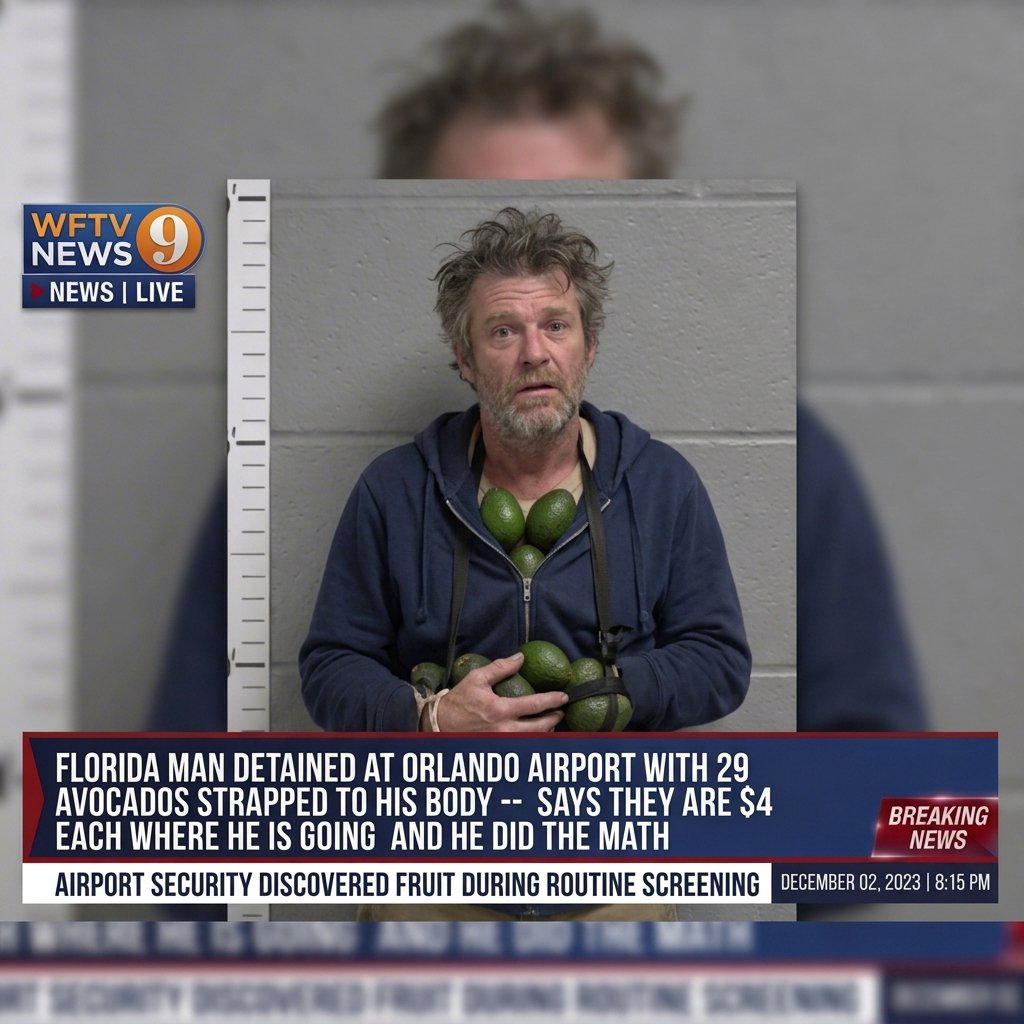 FLORIDA MAN DETAINED AT ORLANDO AIRPORT WITH 29 AVOCADOS STRAPPED TO HIS BODY -- PRESENTS A SPREADSHEET PROVING THE ECONOMICS JUSTIFIED THE COMMITMENT