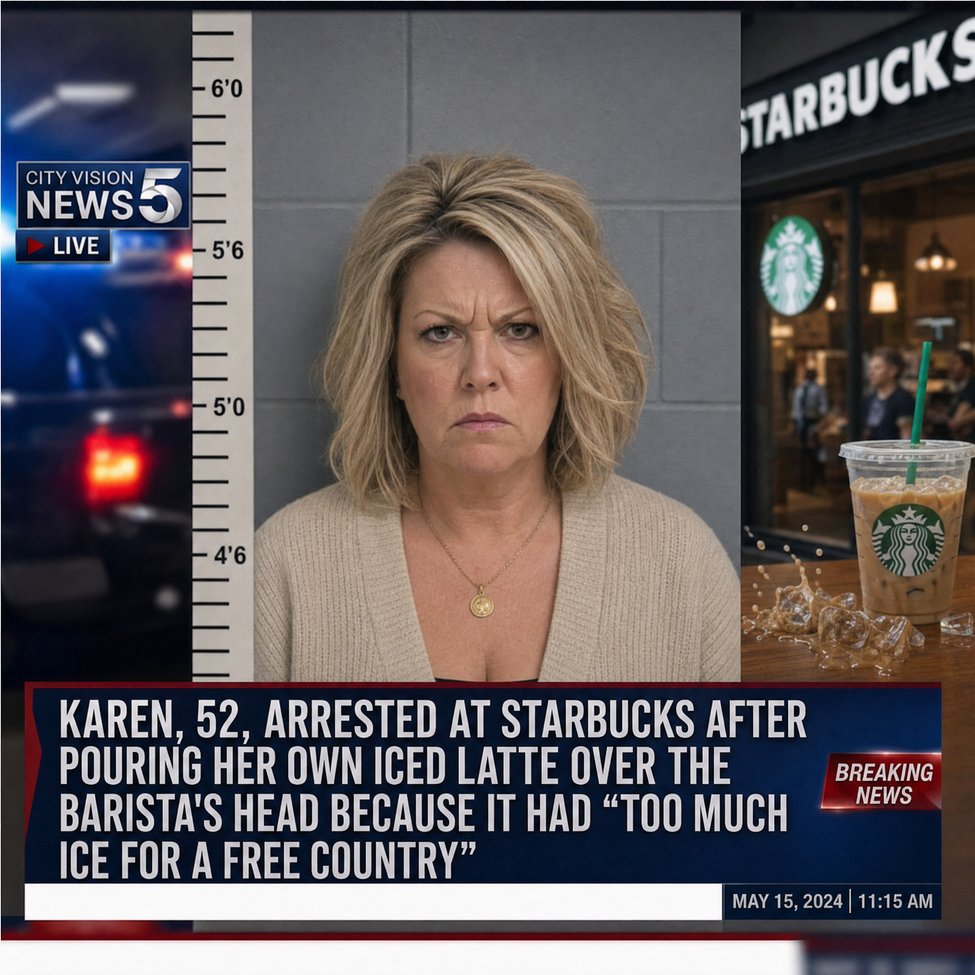KAREN, 52, ARRESTED AFTER STARBUCKS MELTDOWN OVER “EXCESSIVE ICE” ENDED WITH A LATTE THROWN ACROSS THE COUNTER