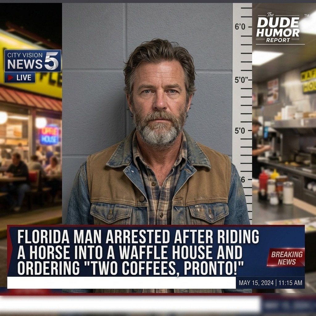 FLORIDA MAN ARRESTED AFTER RIDING HORSE INTO WAFFLE HOUSE AND ORDERING "TWO COFFEES, PLEASE"