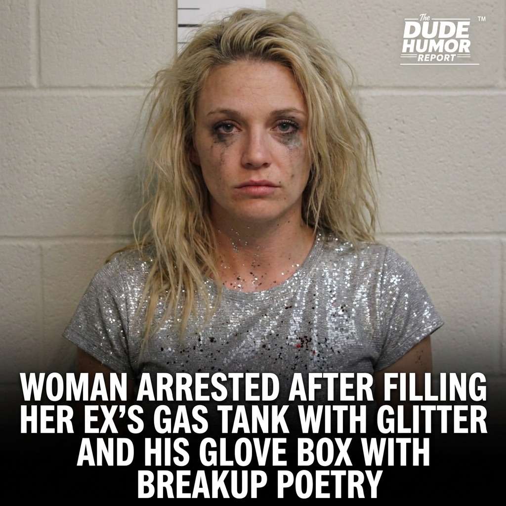 WOMAN ARRESTED AFTER ALLEGEDLY FILLING EX'S GAS TANK WITH GLITTER AND LEAVING 147 BREAKUP POEMS IN HIS GLOVE BOX